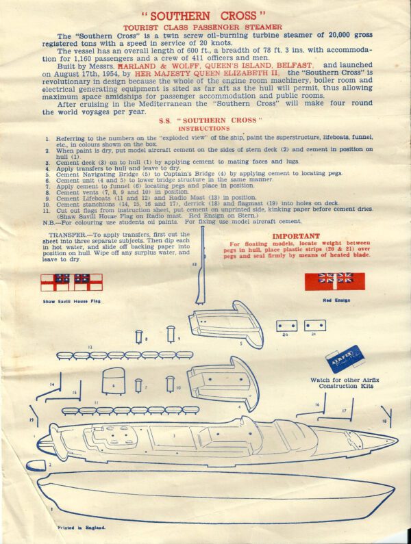 SS Southern Cross instructions